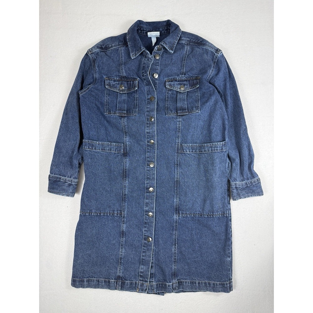 Future Collective Reese Blutstein Womens Long Denim Duster Coat Dress Blue M